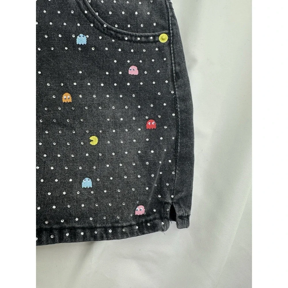 Justice X PACMAN Black Denim Shorts Size 14 Pockets Girls